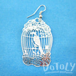 Fancy Birdcage Filigree Shaped Cut Out Dangle Earrings in Silver | Animal Jewelry | DOTOLY