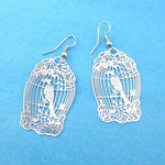 Fancy Birdcage Filigree Shaped Cut Out Dangle Earrings in Silver | Animal Jewelry | DOTOLY