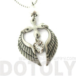 Feather Angel Wings and Heart Shaped Pendant Necklace in Silver | DOTOLY | DOTOLY