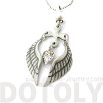Feather Angel Wings and Heart Shaped Pendant Necklace in Silver | DOTOLY | DOTOLY