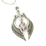 Feather Angel Wings and Heart Shaped Pendant Necklace in Silver | DOTOLY | DOTOLY