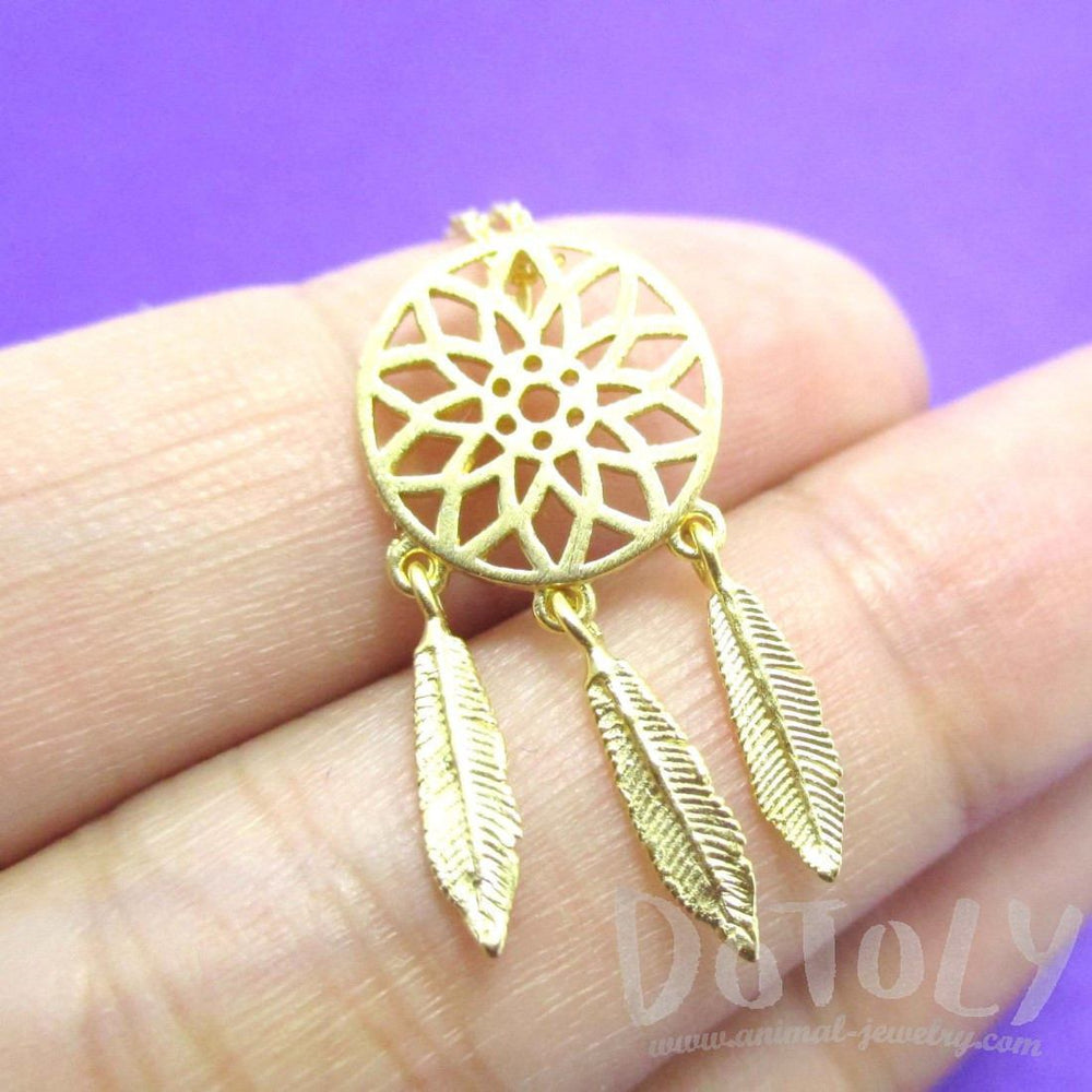 Feathered Dream Catcher Shaped Charm Necklace in Gold | DOTOLY | DOTOLY