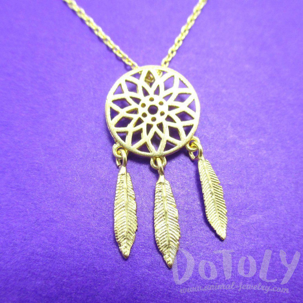 Feathered Dream Catcher Shaped Charm Necklace in Gold | DOTOLY | DOTOLY