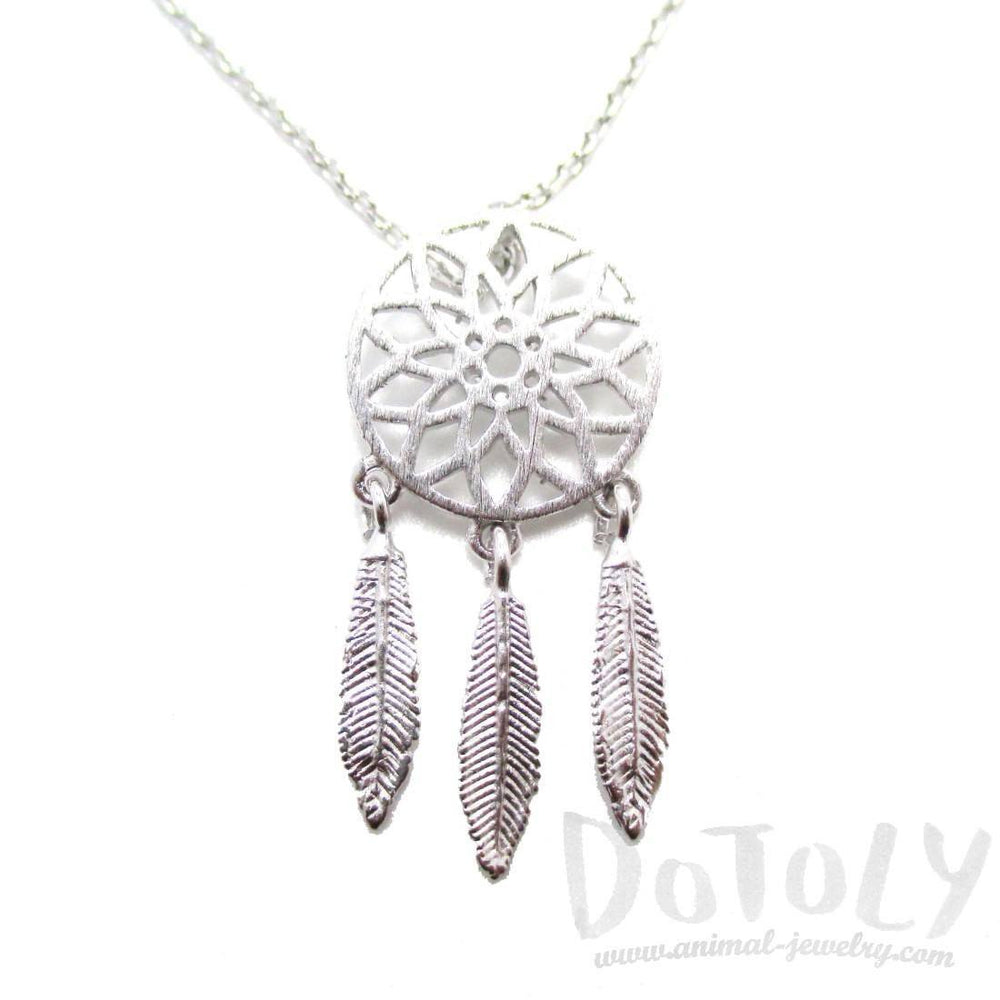 Feathered Dream Catcher Shaped Charm Necklace in Silver | DOTOLY | DOTOLY