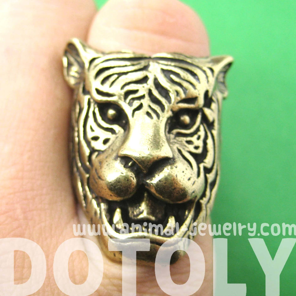 Fierce Tiger Lion Shaped Animal Ring in Brass with Animal Print Details | DOTOLY | DOTOLY