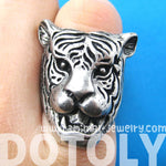 Fierce Tiger Lion Shaped Animal Ring in Silver with Animal Print Details | DOTOLY | DOTOLY
