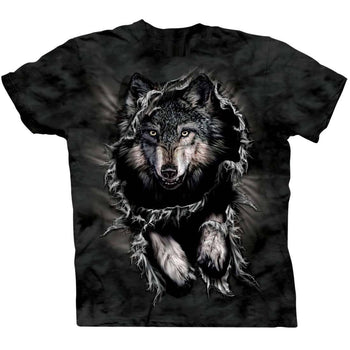 Fierce Wolf Big Face Jumping Animal Print Graphic Tee T-Shirt for Women | DOTOLY