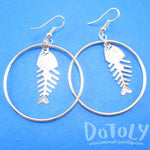 Fishbone Cut Out Shaped Dangle Hoop Earrings in Silver | Animal Jewelry | DOTOLY