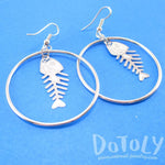 Fishbone Cut Out Shaped Dangle Hoop Earrings in Silver | Animal Jewelry | DOTOLY