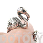 Flamingo Bird Shaped Animal Wrap Around Ring in Shiny Silver | Sizes 4 to 9 Available | DOTOLY