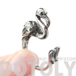 Flamingo Bird Shaped Animal Wrap Around Ring in Shiny Silver | Sizes 4 to 9 Available | DOTOLY