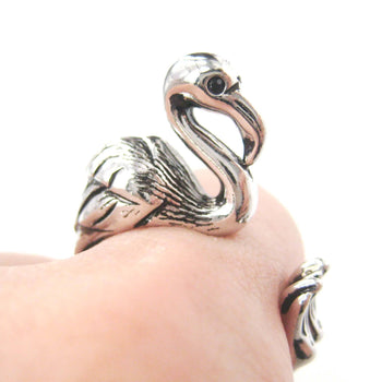 Flamingo Bird Shaped Animal Wrap Around Ring in Shiny Silver | Sizes 4 to 9 Available | DOTOLY