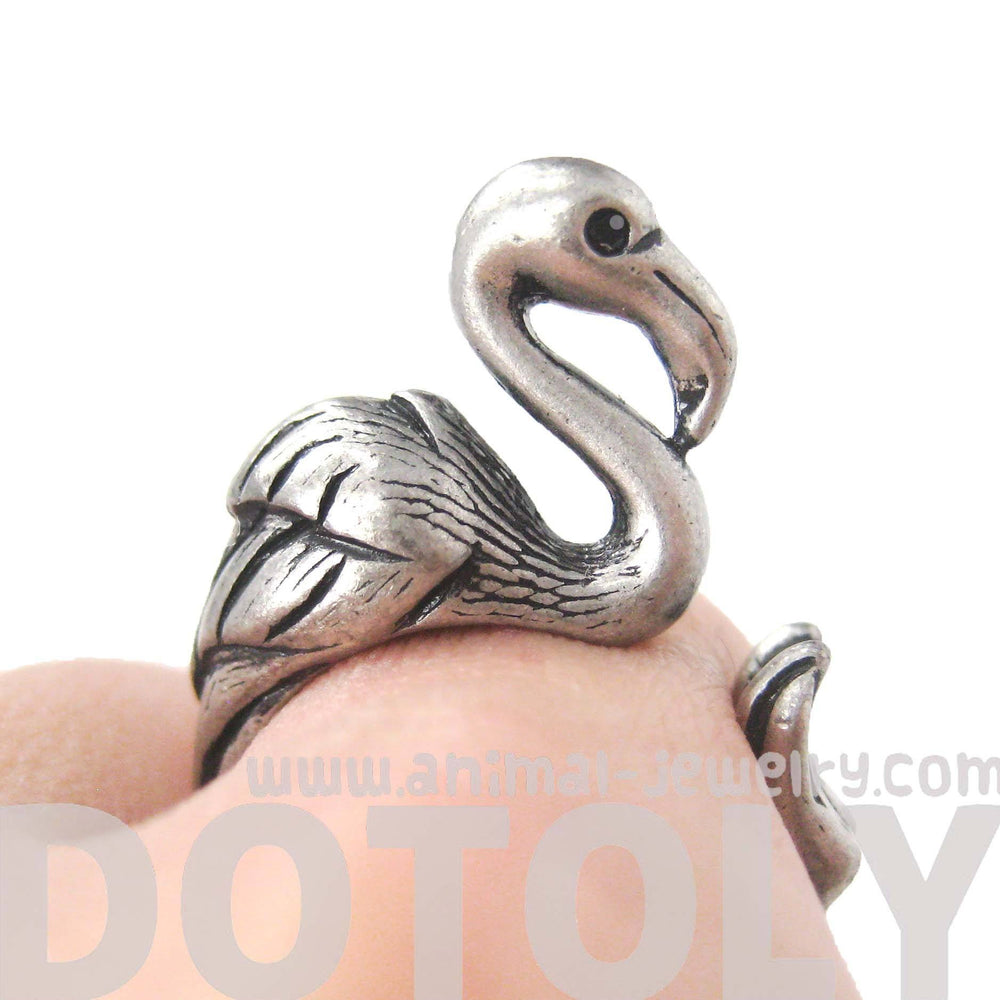 Flamingo Bird Shaped Animal Wrap Around Ring in Silver | Sizes 4 to 9 Available | DOTOLY