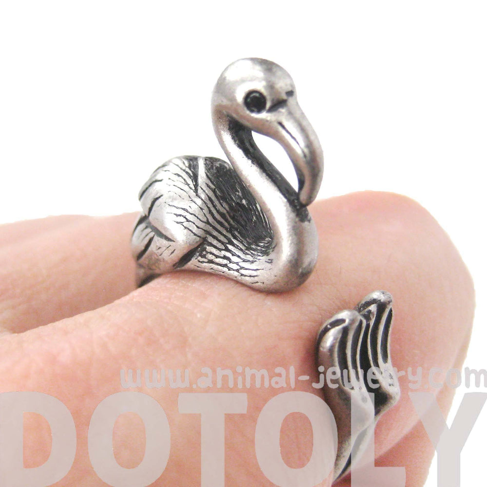 Flamingo Bird Shaped Animal Wrap Around Ring in Silver | Sizes 4 to 9 Available | DOTOLY