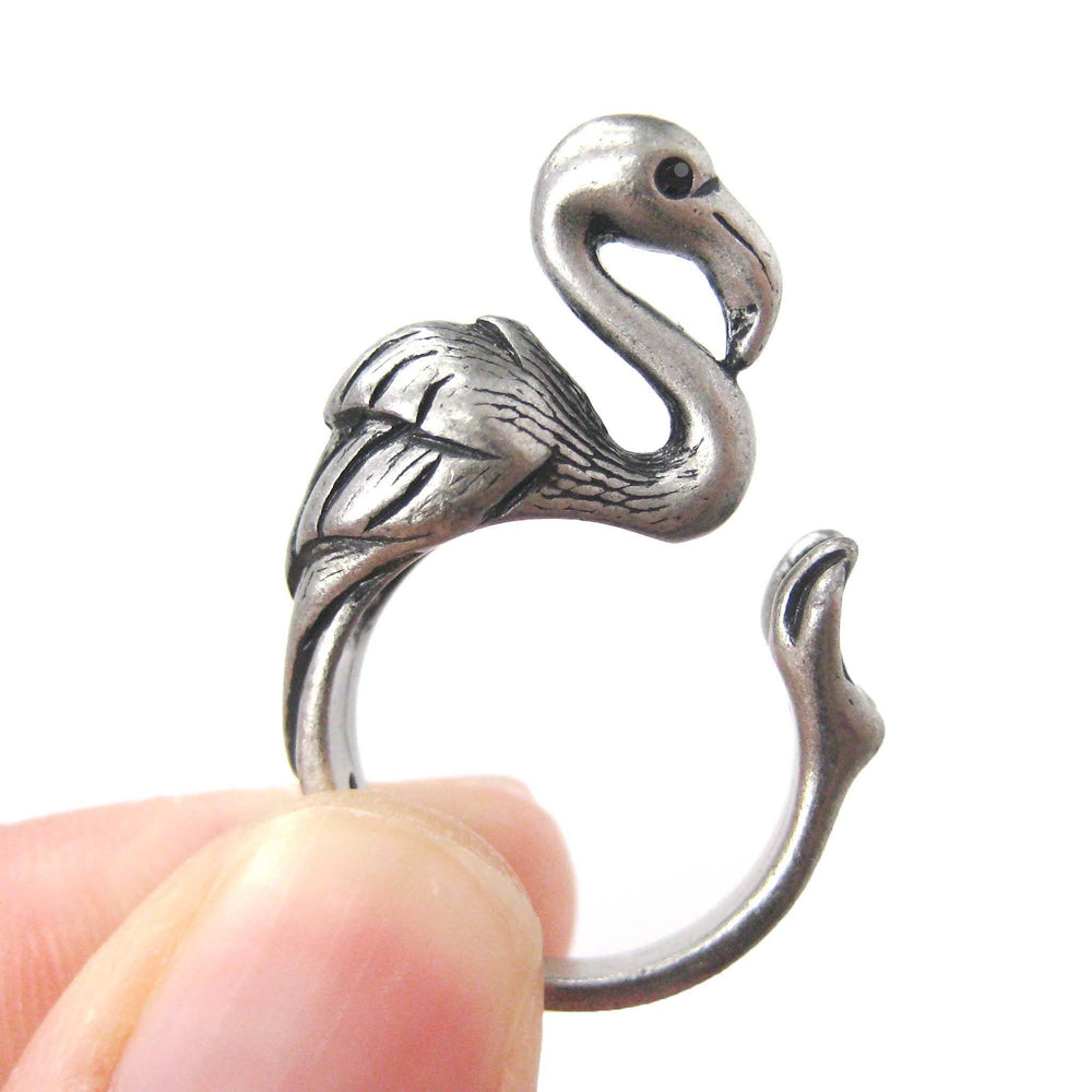 Flamingo Bird Shaped Animal Wrap Around Ring in Silver | Sizes 4 to 9 Available | DOTOLY