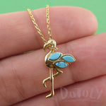 Flamingo Standing on One Leg Shaped Pendant Necklace in Gold | DOTOLY