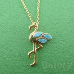 Flamingo Standing on One Leg Shaped Pendant Necklace in Gold | DOTOLY