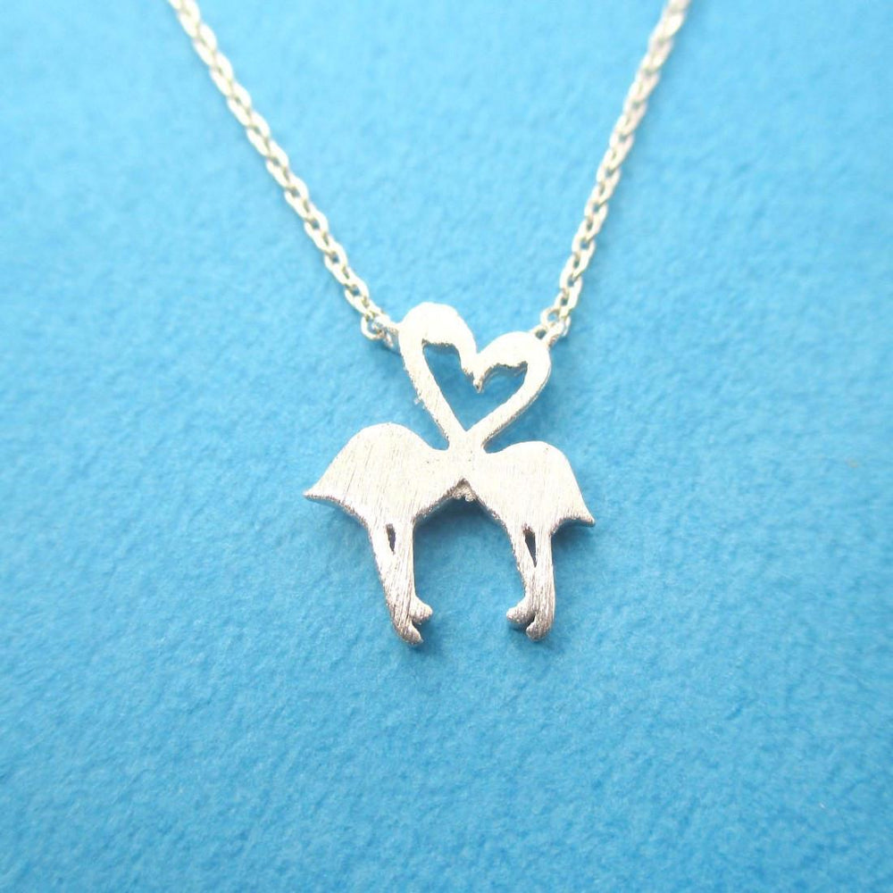 Flamingos Kissing Heart Shaped Silhouette Charm Necklace in Silver | DOTOLY | DOTOLY