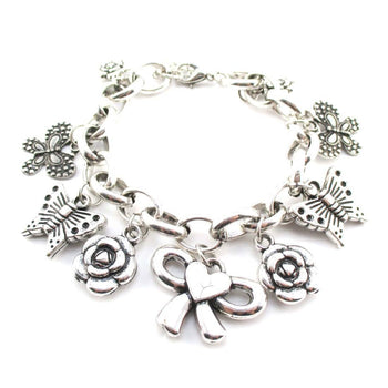 Flowers Butterflies and Bows Charm Bracelet in Silver | DOTOLY | DOTOLY