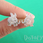Flying Baby Elephant Shaped Stud Earrings in Silver | Animal Jewelry | DOTOLY
