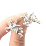 Flying Pegasus Unicorn Shaped Stud Earrings in Silver with Rhinestones | Animal Jewelry | DOTOLY