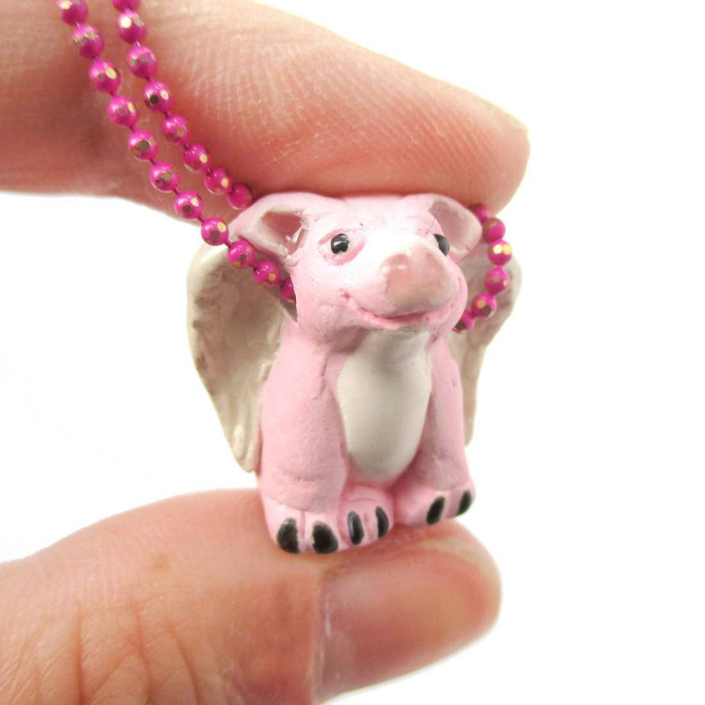 Flying Pig with Wings Shaped Porcelain Ceramic Pendant Necklace | Animal Jewelry | DOTOLY