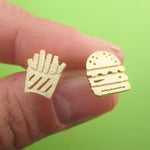 Food Themed Burger and French Fries Shaped Sterling Silver Stud Earrings