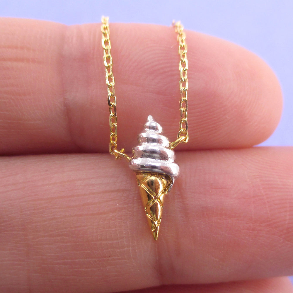 Food Themed Ice Cream Cone Shaped Pendant Necklace