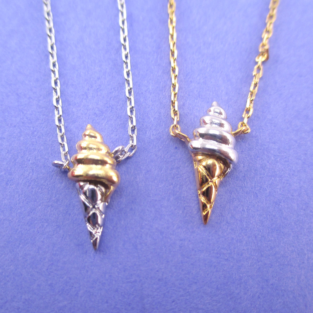 Food Themed Ice Cream Cone Shaped Pendant Necklace