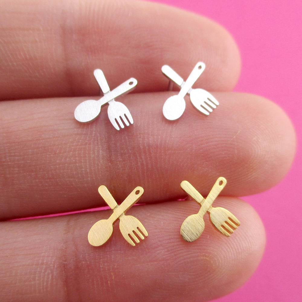 Foodie Food Lovers Themed Spoon and Fork Shaped Stud Earrings DOTOLY