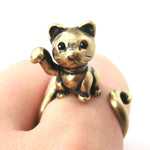 Fortune Kitty Cat Animal Wrap Around Ring in Brass - Sizes 4 to 9 Available | DOTOLY