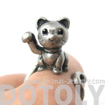 Fortune Kitty Cat Animal Wrap Around Ring in Silver - Sizes 4 to 9 Available | DOTOLY