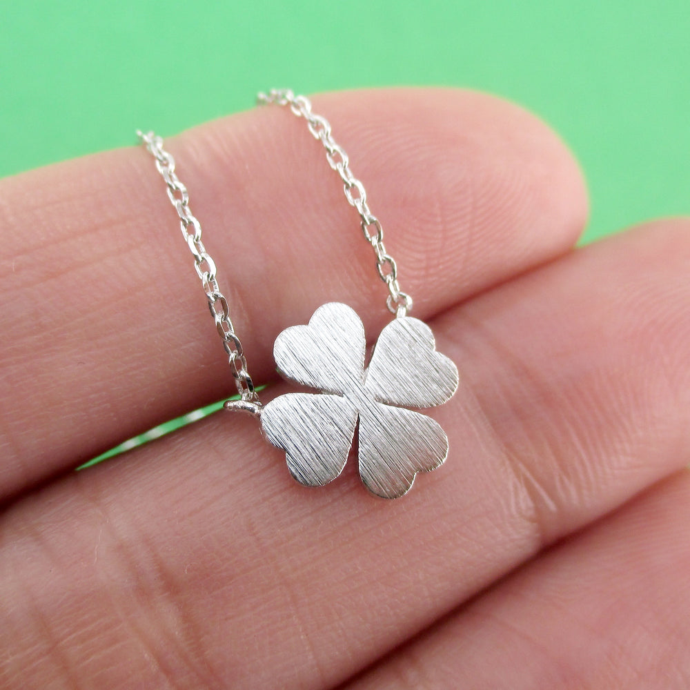 Four Leaf Clover Shaped Lucky Charm Pendant Necklace in Silver | DOTOLY