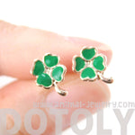 Four Leaf Clover Shaped Lucky Floral Stud Earrings in Green | DOTOLY | DOTOLY