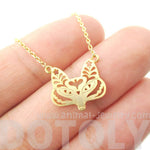 Fox Face Shaped Tribal Floral Cut Out Charm Necklace in Gold | Animal Jewelry | DOTOLY