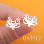 Fox Face Shaped Tribal Floral Cut Out Stud Earrings in Silver | DOTOLY