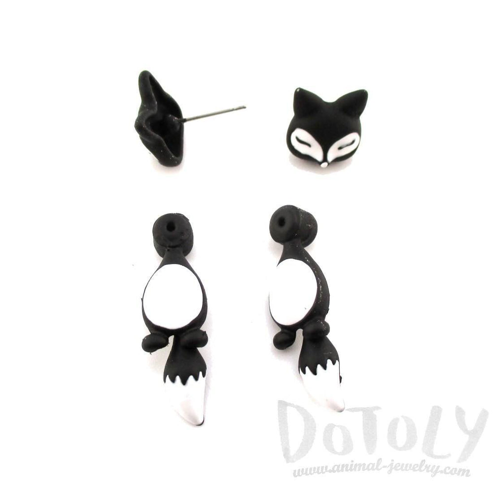 Fox Shaped Two Part Front and Back Stud Earrings in Black and White | DOTOLY