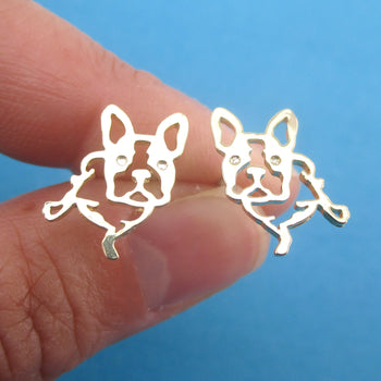 French Bulldog Boston Terrier Dog Outline Shaped Stud Earrings