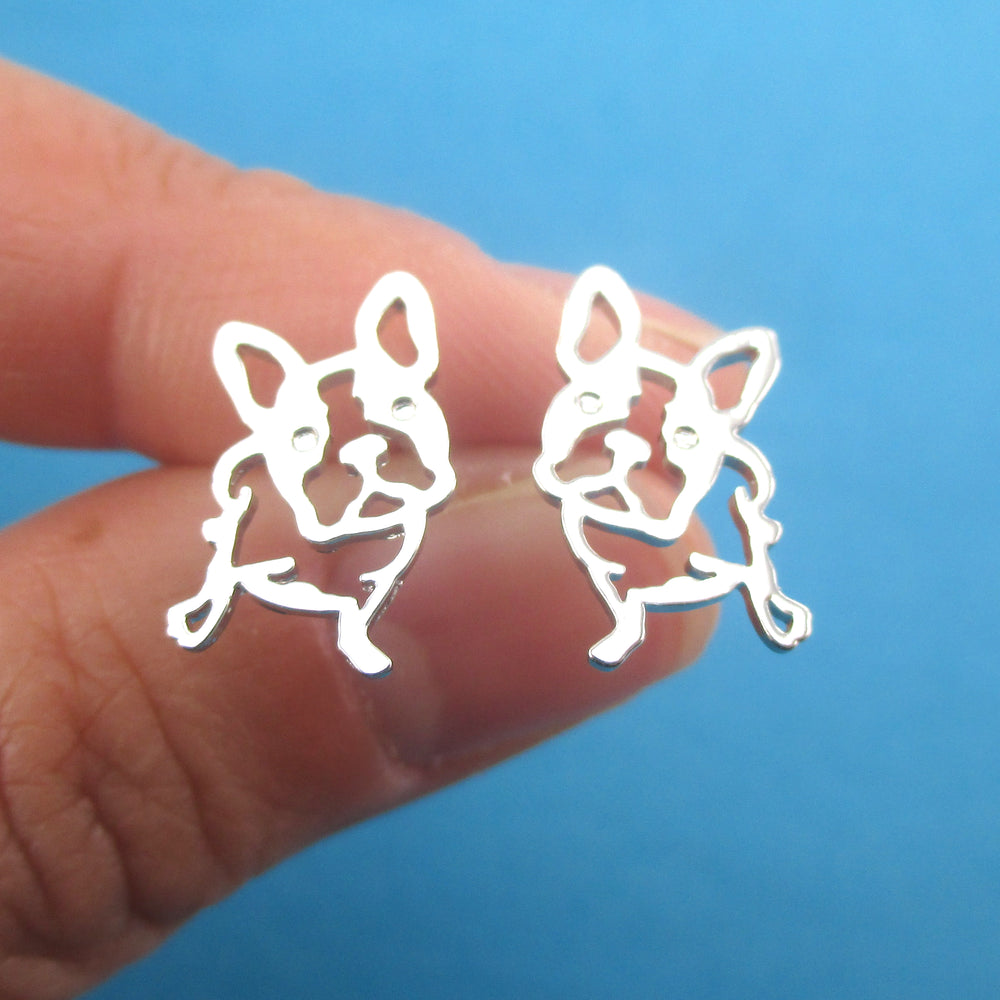 French Bulldog Boston Terrier Dog Outline Shaped Stud Earrings