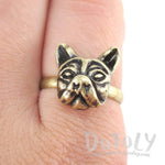 French Bulldog Face Shaped Adjustable Ring in Brass | Animal Jewelry