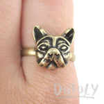 French Bulldog Face Shaped Adjustable Ring in Brass | Animal Jewelry