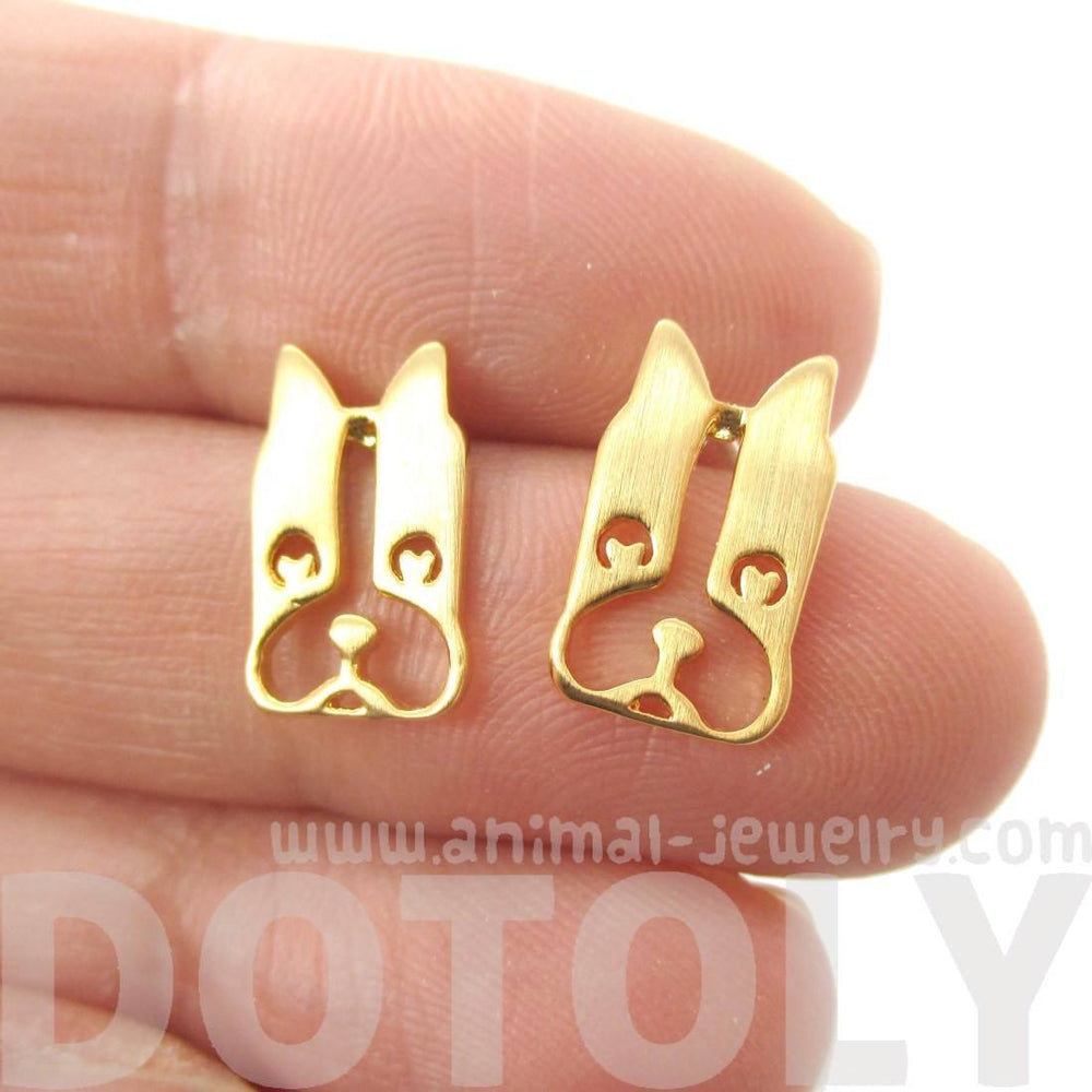 French Bulldog Face Cut Out Shaped Stud Earrings in Gold | DOTOLY | DOTOLY