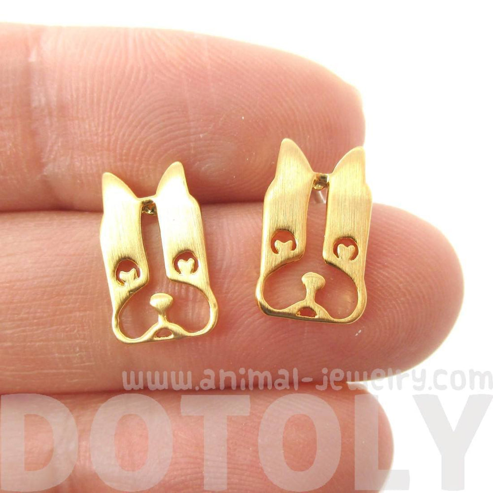 French Bulldog Face Cut Out Shaped Stud Earrings in Gold | DOTOLY | DOTOLY