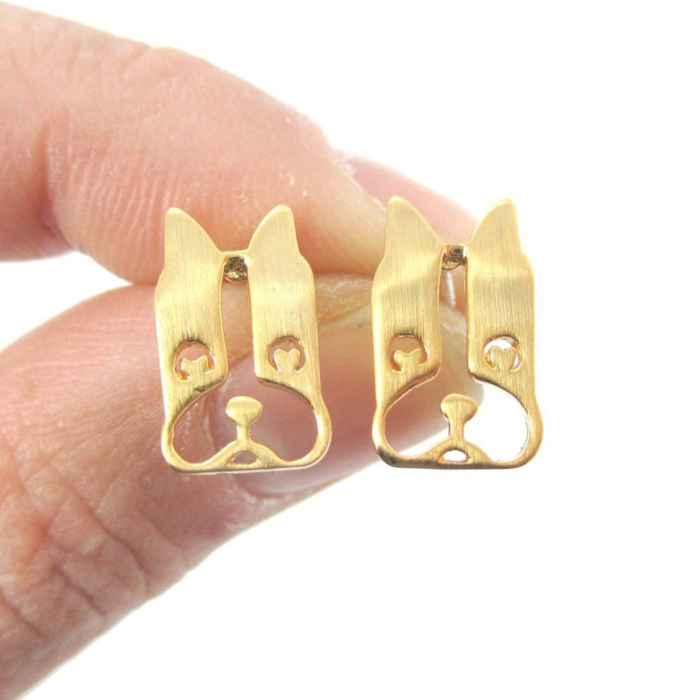 French Bulldog Face Cut Out Shaped Stud Earrings in Gold | DOTOLY | DOTOLY