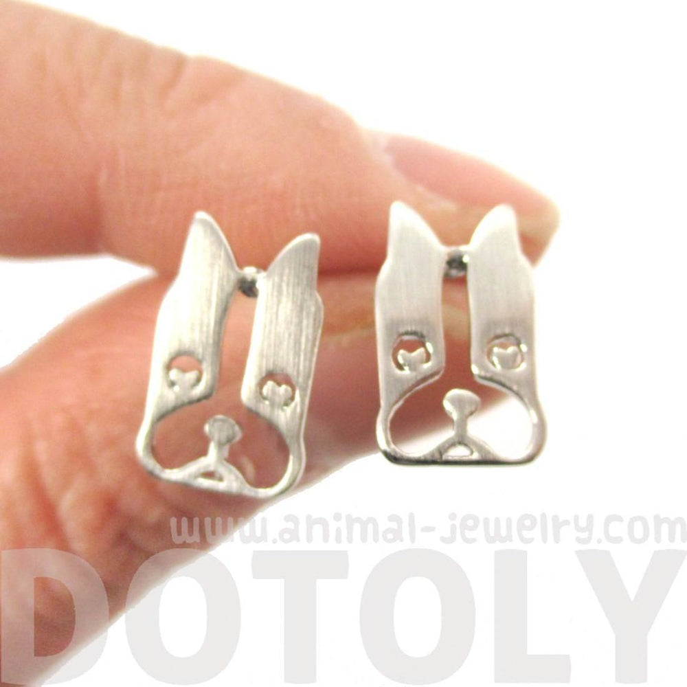 French Bulldog Face Cut Out Shaped Stud Earrings in Silver | DOTOLY | DOTOLY