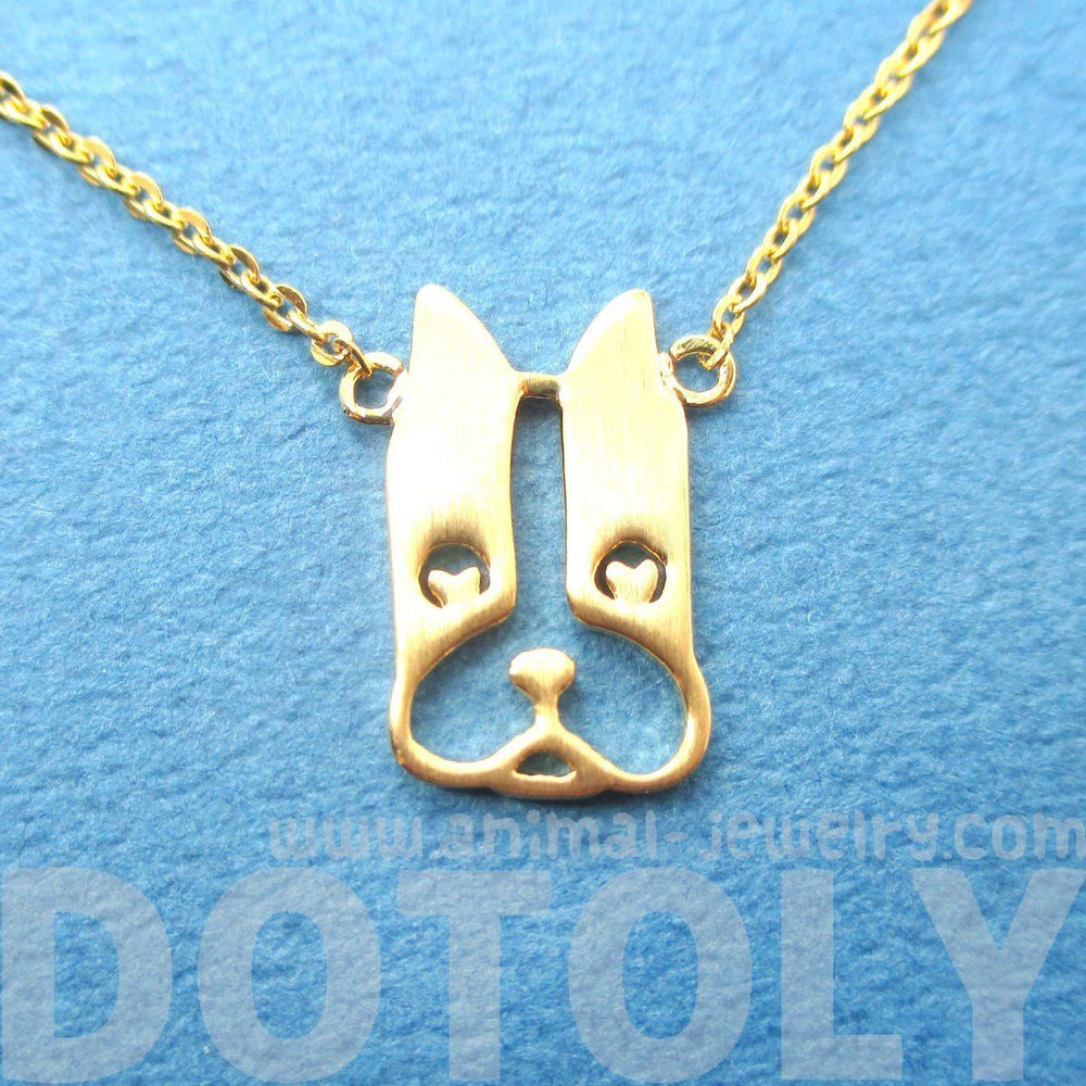 French Bulldog Face Shaped Cut Out Pendant Necklace in Gold | Animal Jewelry | DOTOLY