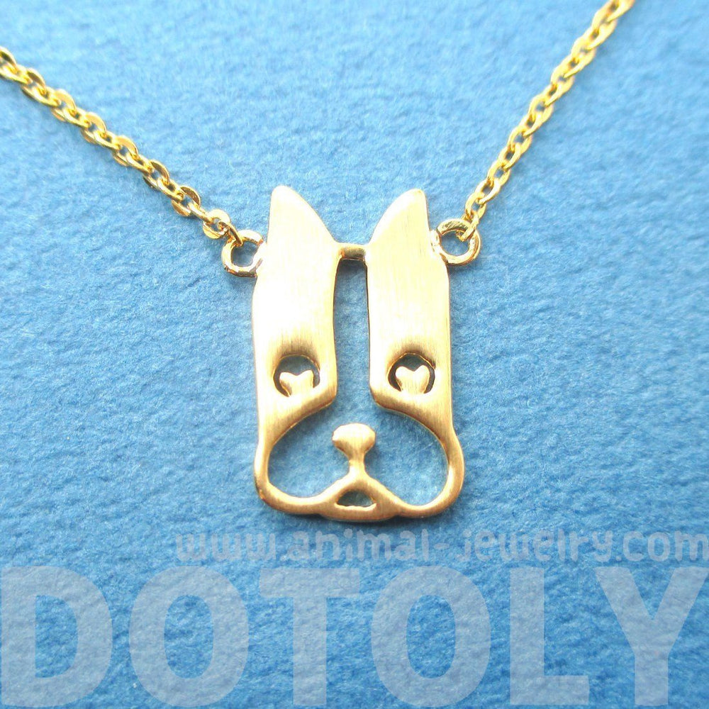 French Bulldog Face Shaped Cut Out Pendant Necklace in Gold | Animal Jewelry | DOTOLY