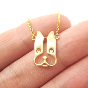 French Bulldog Face Shaped Cut Out Pendant Necklace in Gold | Animal Jewelry | DOTOLY