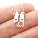 French Bulldog Face Shaped Cut Out Pendant Necklace in Silver | Animal Jewelry | DOTOLY