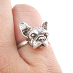 French Bulldog Face Shaped Frenchie Adjustable Ring | Animal Jewelry